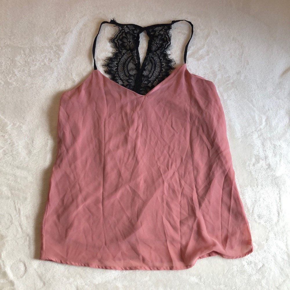Pink and black lace tank